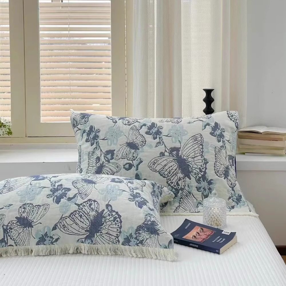 ins风蝴蝶流苏枕巾纯棉家用枕头盖布全棉纱布单人防滑垫巾52x76cm,床上用品,枕巾,淘宝优惠券,粉丝福利购,淘宝优惠卷