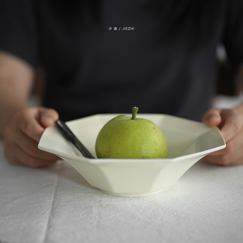 octogonale八角碗深钵汤面碗 奶油白中古感日用陶瓷餐具器皿 介直