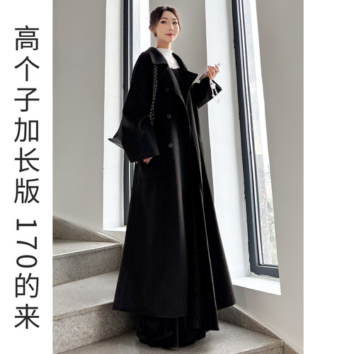 黑灰色长款毛呢大衣高个加长170