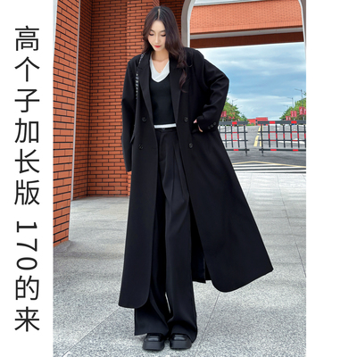 高个子加长版黑色长款风衣外套