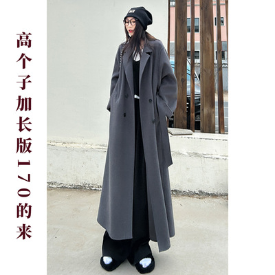 灰色羊毛双面呢气质大衣高个子