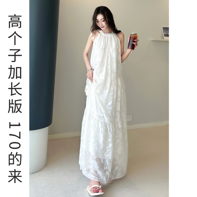 高个子加长法式绝美挂脖连衣裙