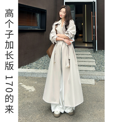 高个子加长白色风衣春秋高端外套