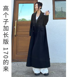 黑色年轻款双面羊毛大衣高级感高个子170长款毛呢外套秋冬双面呢