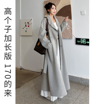 灰色长款双面羊毛大衣高个子冬