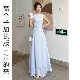 2026巨好看连衣裙女夏高个子无袖背心格子长裙轻奢小众不撞款裙子