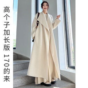 秋冬季轻奢极简风双面羊毛毛呢外套女高个子加长版大翻领呢子大衣