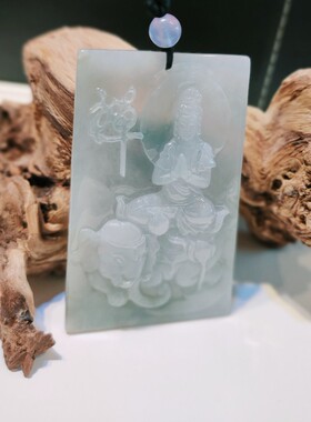 缅甸糯冰种飘花黄翡观音细腻珠宝
