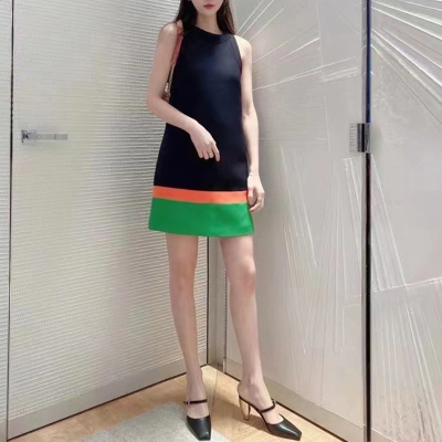 定织定染丝毛拼色无袖连衣裙