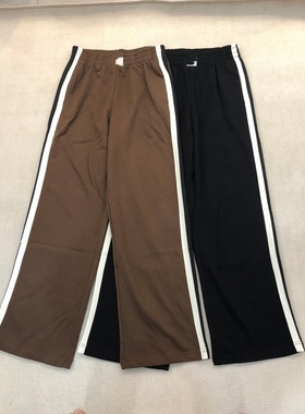 大长腿阔腿裤 直筒 卫裤休闲裤棉毛圈 侧拼条纹 外贸大厂单秋复古