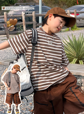 Q宝家童装4月新款男童短袖t恤夏装轻薄时尚儿童条纹休闲上衣T恤潮