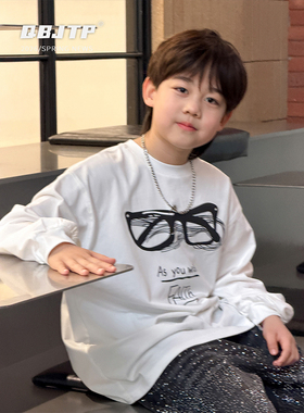 Q宝家童品3月新款 男童长袖T恤春季白色打底内搭儿童圆领卫衣上衣