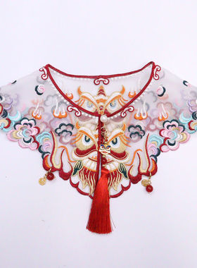 猫咪汉服配饰云肩红色醒狮刺绣宠物服饰古风配饰狗狗围兜吊坠围脖