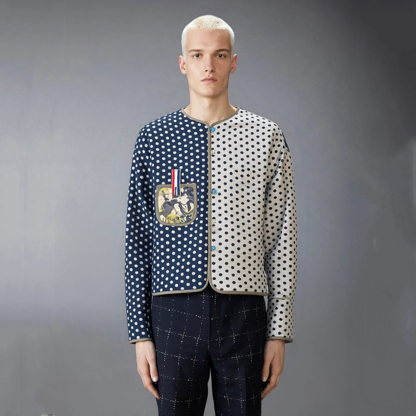 双面穿草间弥生风格男士夹棉夹克