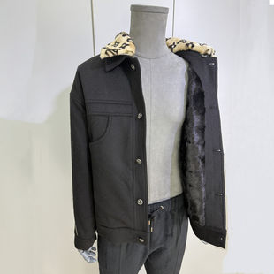 时着 貂皮皮草夹克抗寒整貂内里防寒外套 梦回90s羊绒混纺老花男士