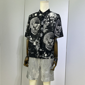 新中式 哥特mcq风弹力真丝男短袖 衬衫 时着 夏季 素描桑蚕丝休闲衬衣