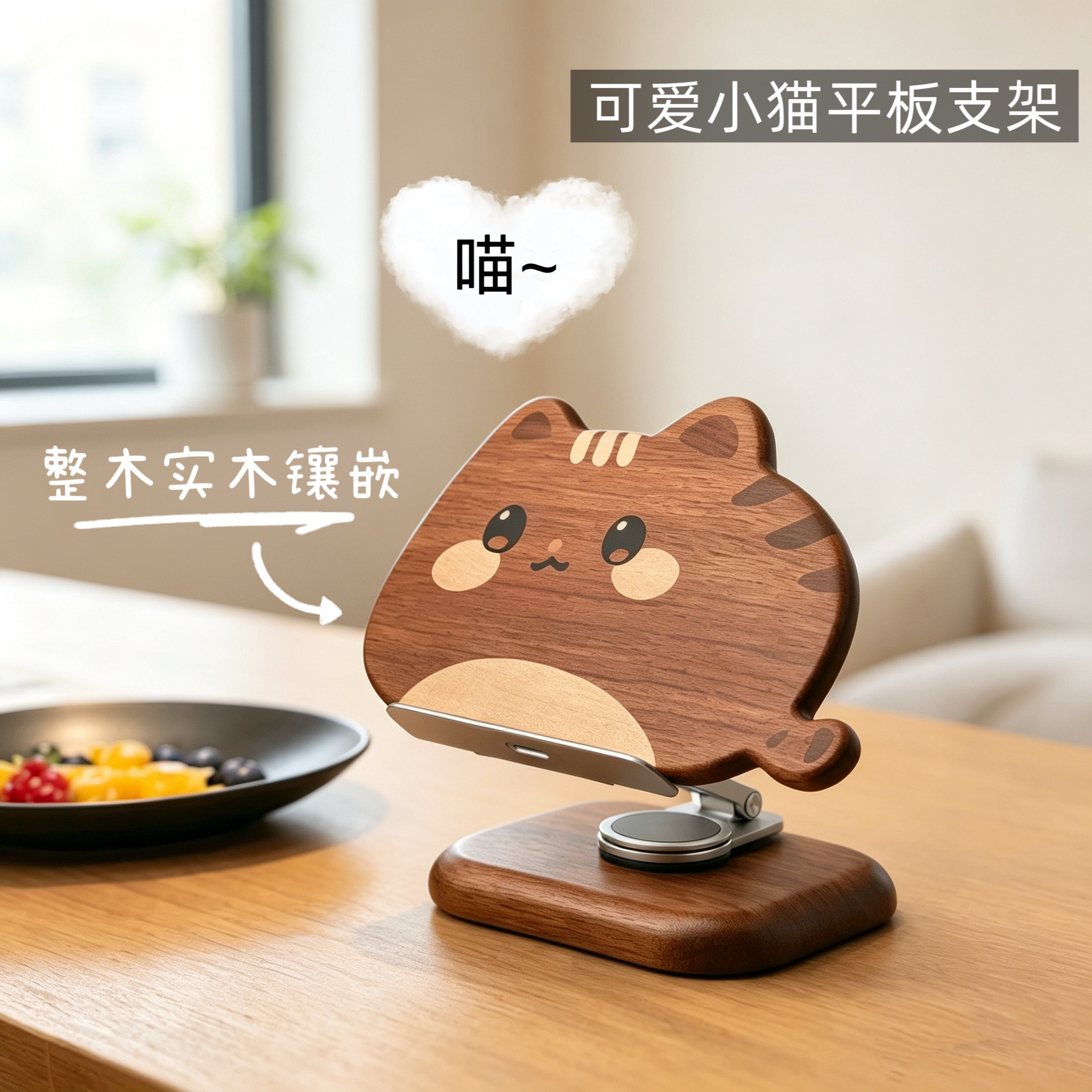 原版小猫可爱实木可折叠可旋转手机平板ipad支架办公室儿童阅读架
