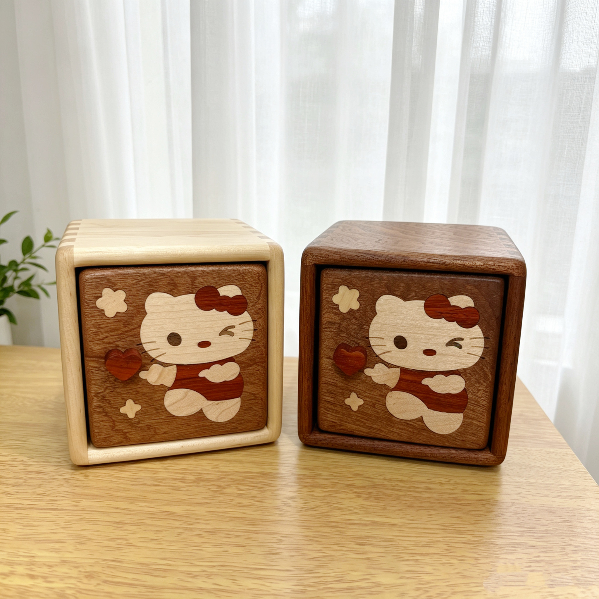 凯蒂猫桌面收纳柜木质收纳盒实木文具玩具玄关儿童房抽屉Kitty柜