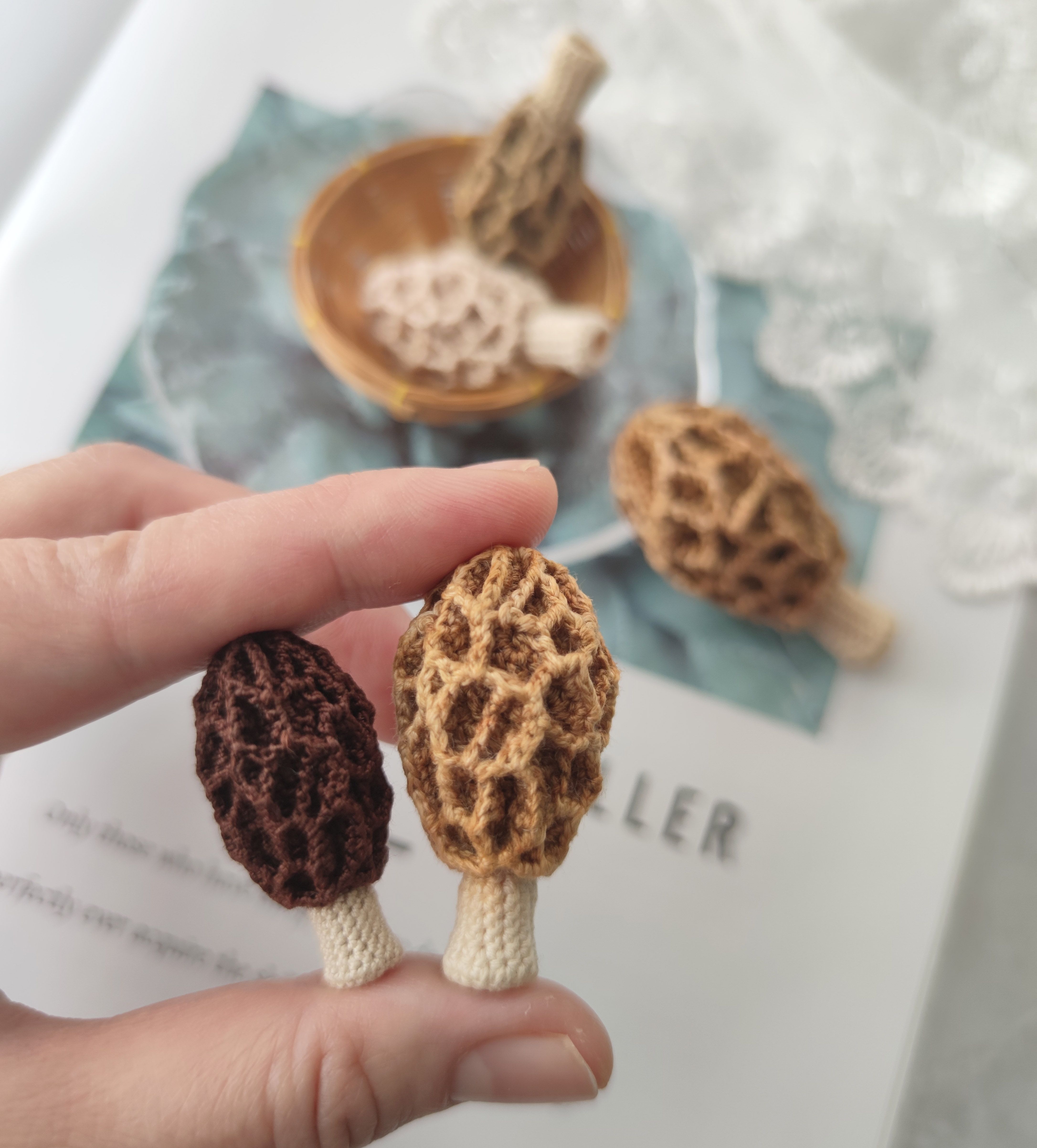 原创钩针编织羊肚菌材料包不适合零基础有重点讲解视频教程