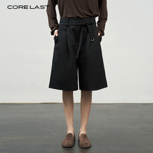 CORE LAST2024年秋季新款简约休闲舒适进口棉质腰带中裤短裤女