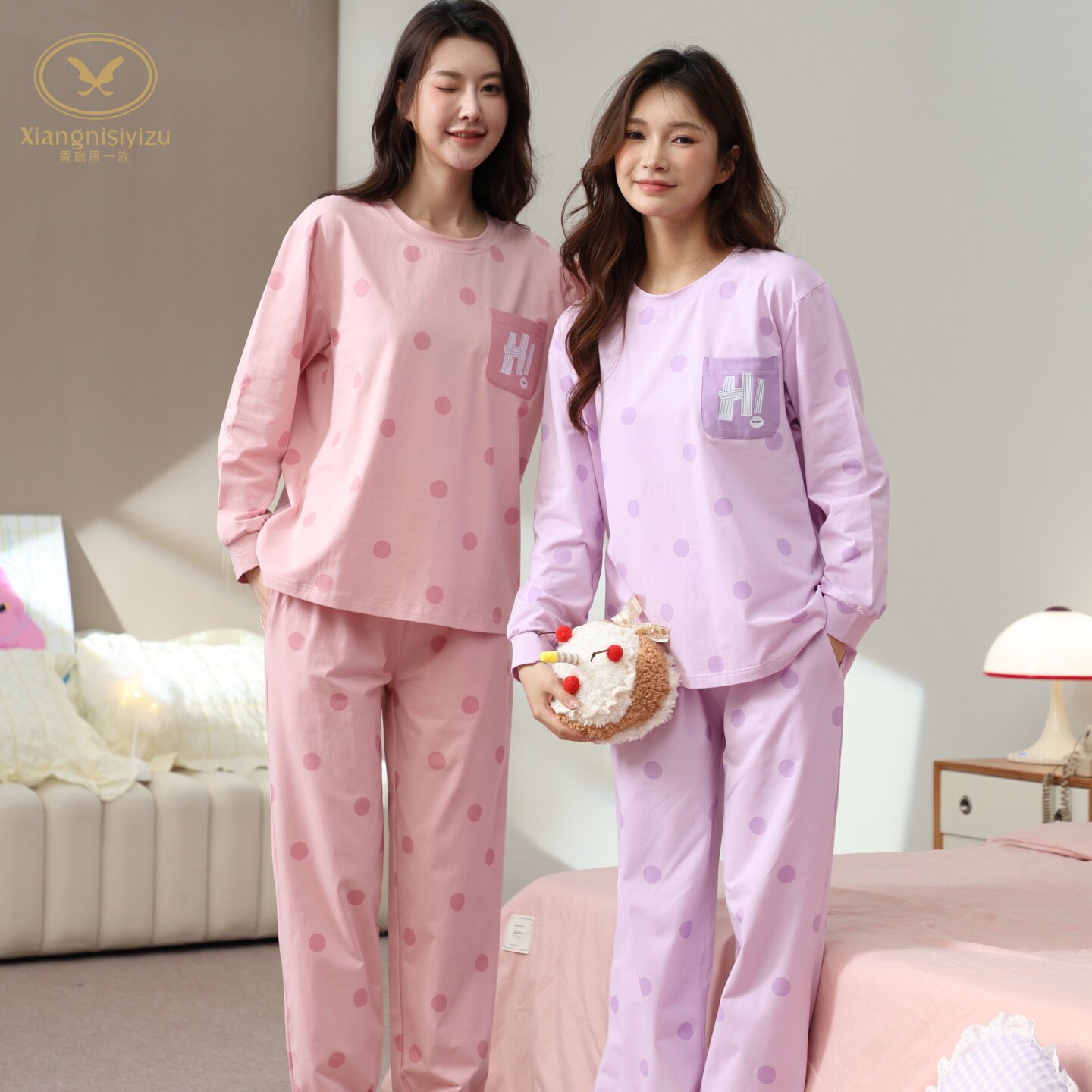 香旎思女秋冬纯棉休闲拉架家居服