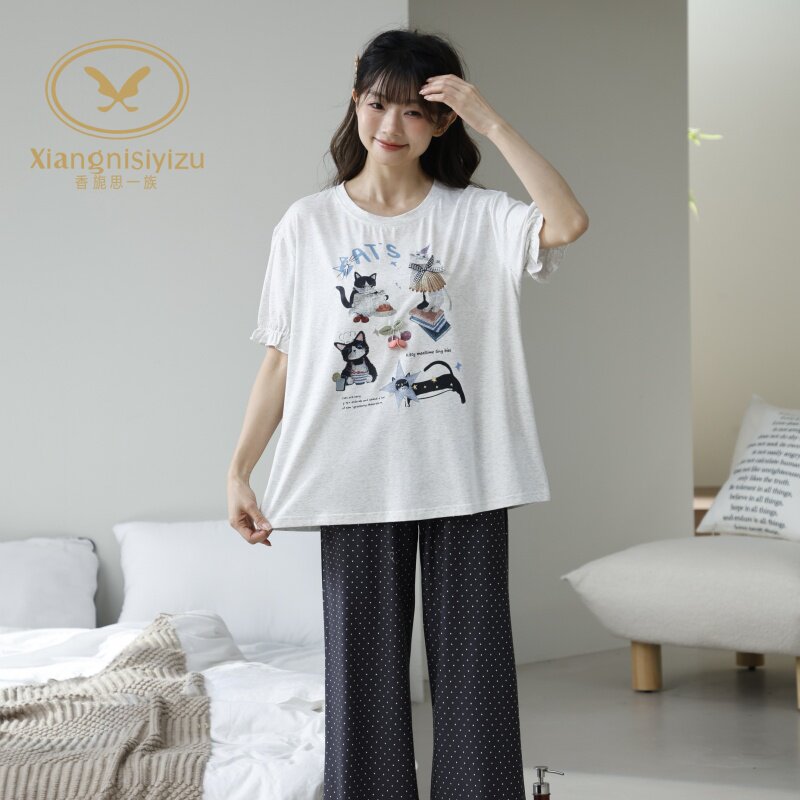 香旎思一族女夏纯棉莫代尔家居服