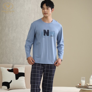 香旎思一族冬季男士圆领套头纯棉磨毛套头舒适休闲套装字母家居服