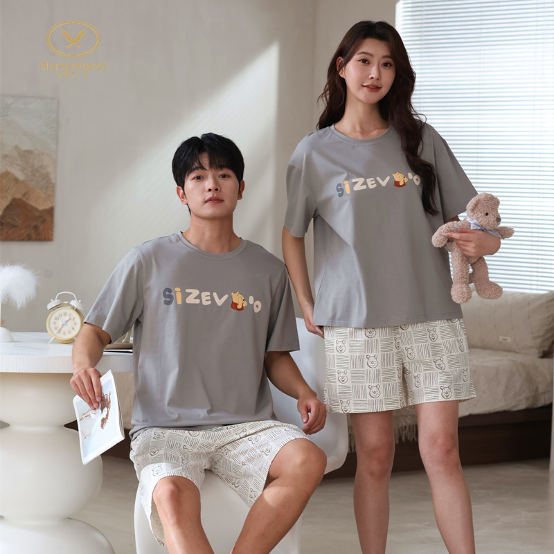香旎思一族夏情侣男女纯棉拉架舒适休闲二件套圆领套头运动家居服
