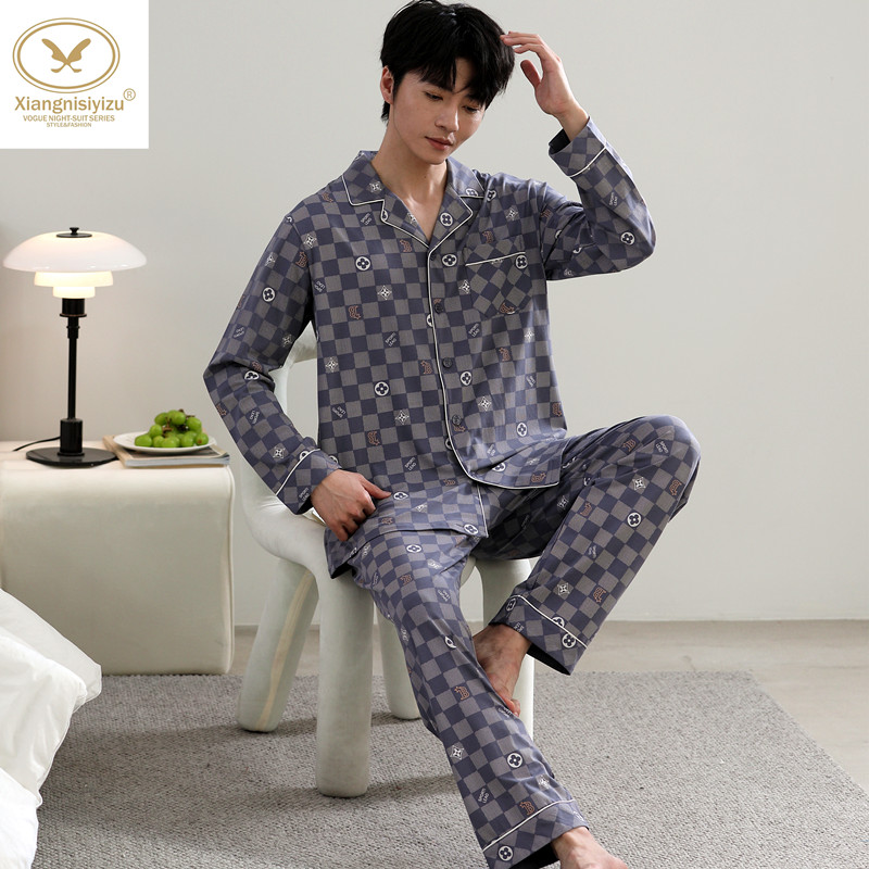 香旎思男春纯棉拉架空调房家居服