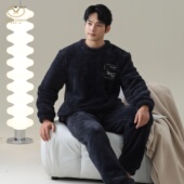 香旎思男士 家居服 口运动款 冬圆领套头舒适法兰绒雪花绒缩裤 脚缩袖