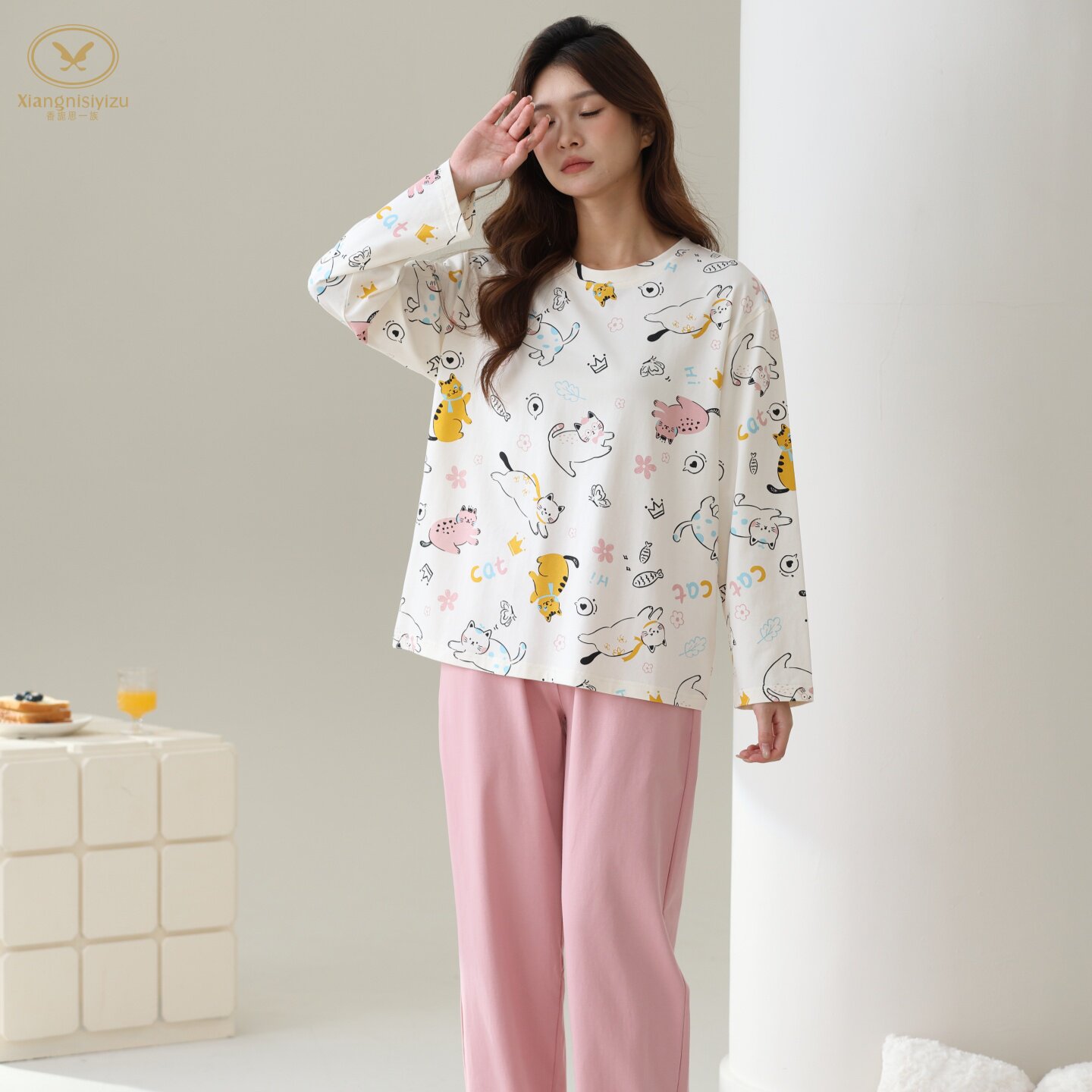 香旎思一族女卡通纯棉磨毛家居服