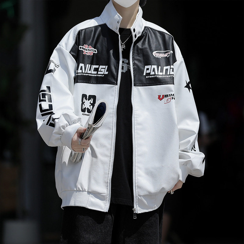 官方正品Mrakeai Kyyds MK男装潮牌美式机车赛车服立领黑白拼接pu