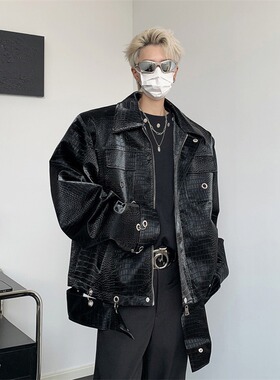 官方正品Mrakeai Kyyds MK鳄鱼纹垫肩皮衣夹克设计感小众欧美hiph