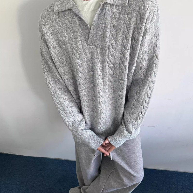 官方正品Mrakeai Kyyds MK复古慵懒麻花纹理假两件翻领套头毛衣男