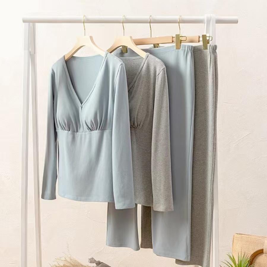 免穿文胸交叉纯棉家居服套装