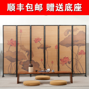 新中式实木屏风隔断客厅酒店入户玄关办公室遮挡宋代折叠移动竹编