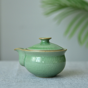 茶具 龙泉窑哥窑冰裂纹单人泡茶壶青瓷手抓壶快客杯带过滤民宿中式