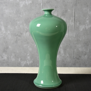 龙泉青瓷梅瓶玉壶春摆件新中式客厅玄关大号插花瓶陶瓷手工美人醉