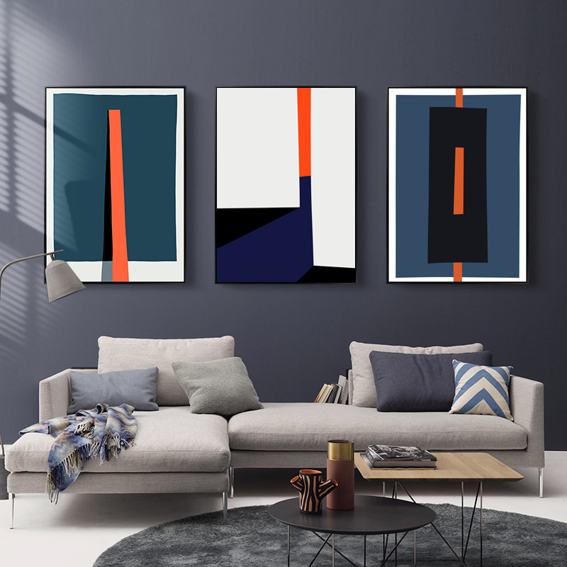 北欧现代简约黑白蓝红多色彩几何抽象装饰画床头客厅挂画微喷画芯