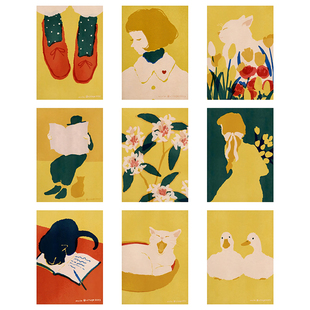 特惠捡漏插画师Mula复刻慵懒风小众可爱猫咪人物装饰微喷画芯海报
