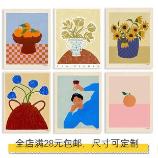 北欧沙发背景墙挂画丹麦设计Carla 饰画画芯 Llanos花卉艺术海报装