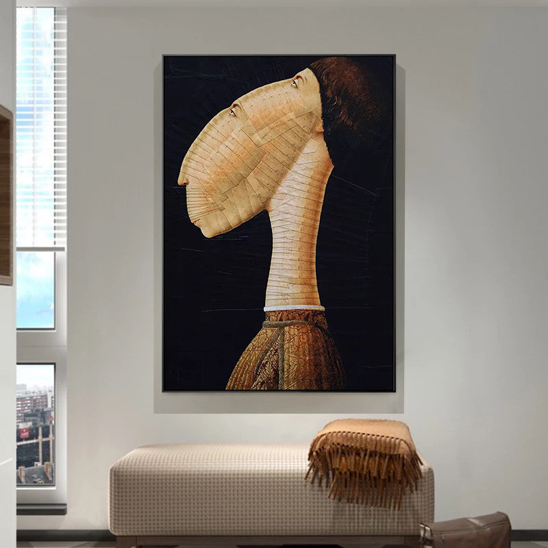 简美风格现代简约创意个性人头马脸装饰画画芯微喷画心