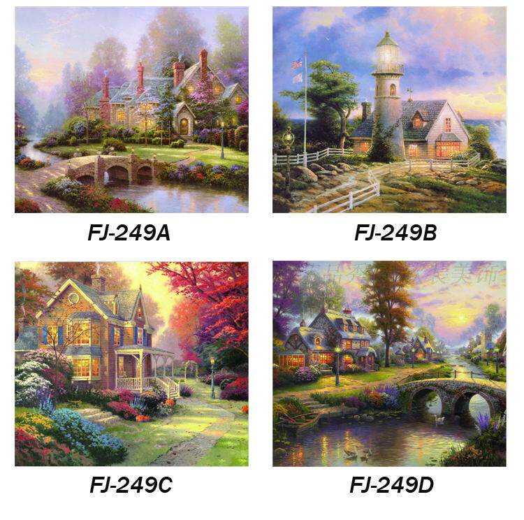 欧美式现代托马斯 金凯德欧式油画风景喷绘画布画心微喷画芯横款