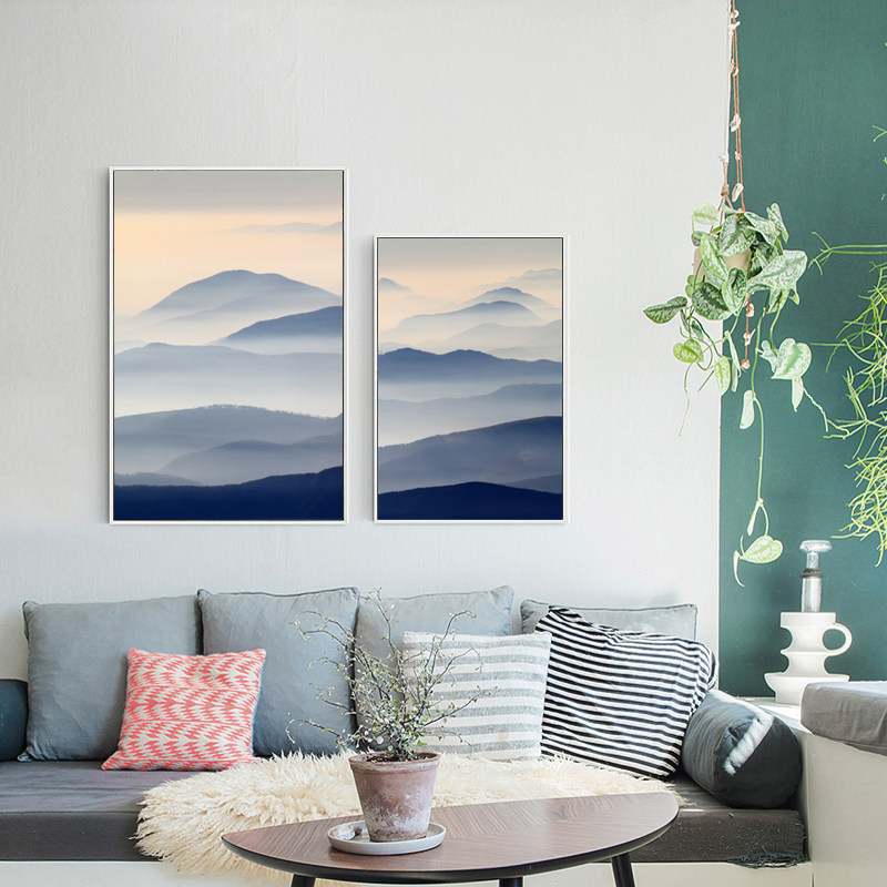 北欧现代简约意境风景装饰画画芯画布高清微喷打印画芯山脉群山