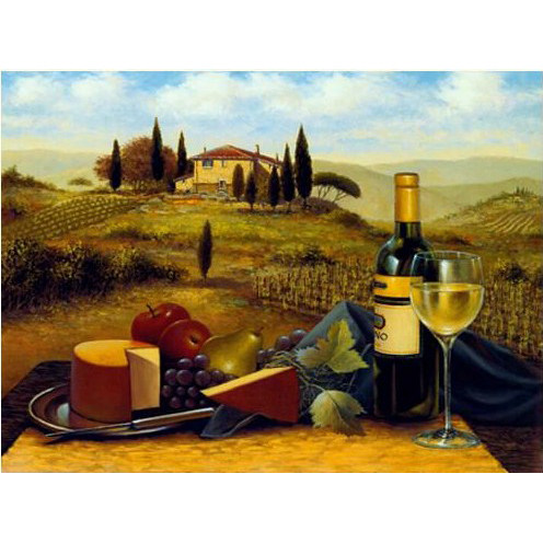 法式庄园欧式酒水风景手绘油画装饰画画心画布喷绘打印画芯