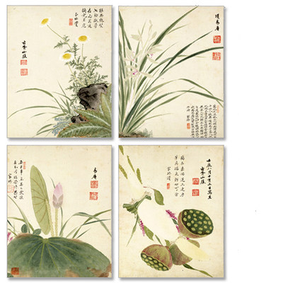 新中式清代项圣谟国画风格微喷油画装饰画画心花草花卉画芯