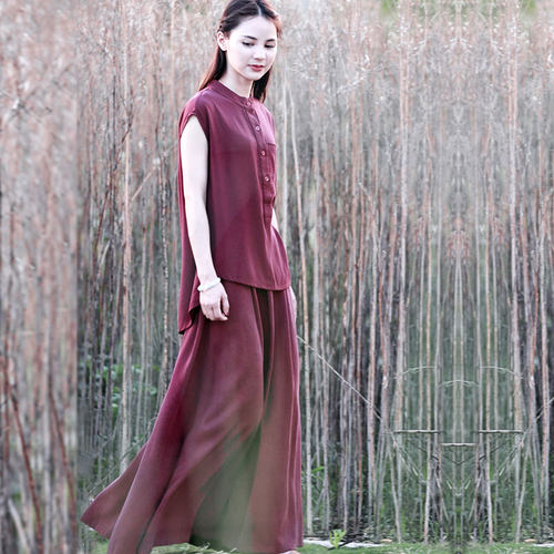 莱赛尔长款半身裙套装女两件套长裙夏款高端女装夏天到脚踝裙