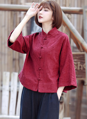 中式盘扣衬衫棉麻上衣女高端唐装亚麻女装复古原创中国风，有棉袄