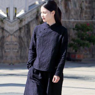 禅意佛系高端中式国风女装2025新款棉麻盘扣上衣女高端亚麻茶服