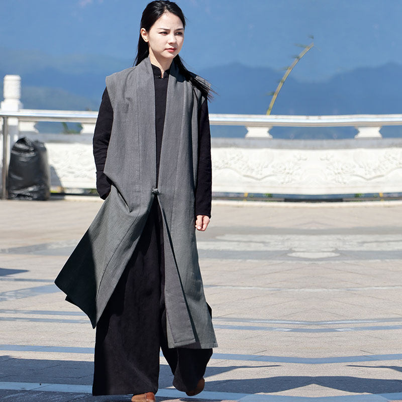 【苇素禅服】太极服长款国风马甲女款2026新款冬季坎肩打坐禅修服 - 实物图